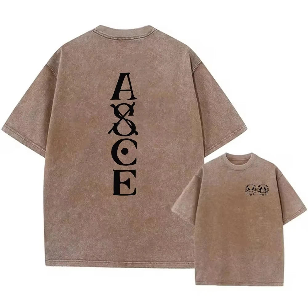 One Piece T-shirts Graphic Men Casual Oversized Washed Harajuku T-shirt Washed Japanese Anime Loose Streetwear Black Tops Tees