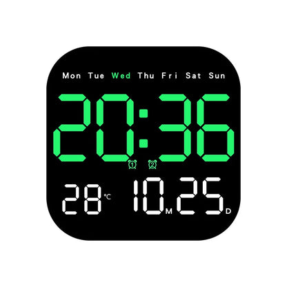 Digital Wall Clock with Temperature and Date - LED Alarm Clock 1224H Remote Control