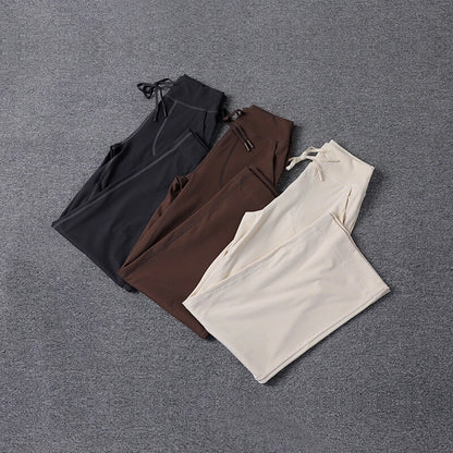 High Quality High-waist Loose Straight-leg Yoga Pants Women's Skin Friendly Nudity Casual Drawstring Quick-dry Gym Bell-bottoms