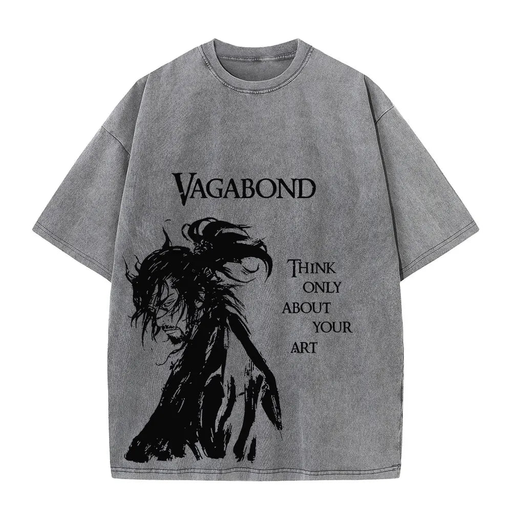 Men Streetwear Tshirt - Vintage Harajuku Anime Graphic Print Black Cotton Tee