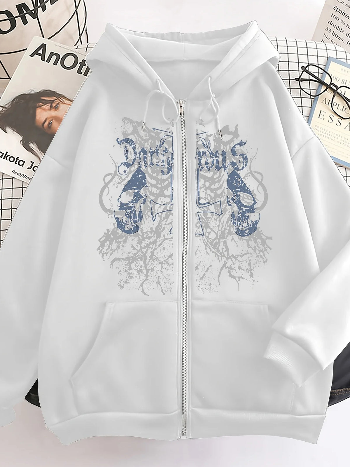 Trendy European and American Style Autumn and Winter Hooded Sweatshirt, Fleece-Lined and Thickened, Unisex Couple's Cardigan, Women's Loose Casual Oversize Hoodie, Long-Sleeve Regular Fit with Front Pocket, Machine Washable,