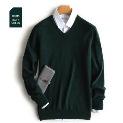 Cashmere Pullover Sweater - Men's V Neck Warm Cotton Blend Knitwear For Autumn Winter