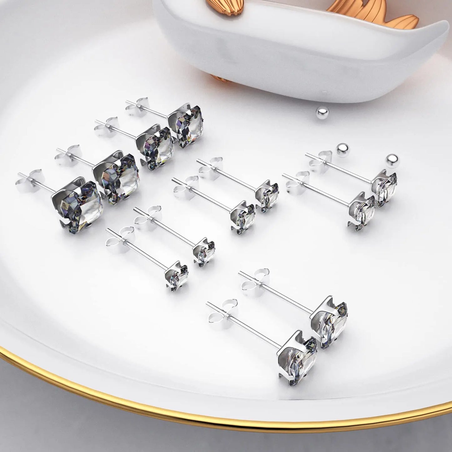 1 Pair 3mm-8mm Medical Stainless steel Crystal Zircon Ear Studs Earrings For Women/Men 4 Prong Tragus Cartilage Piercing Jewelry