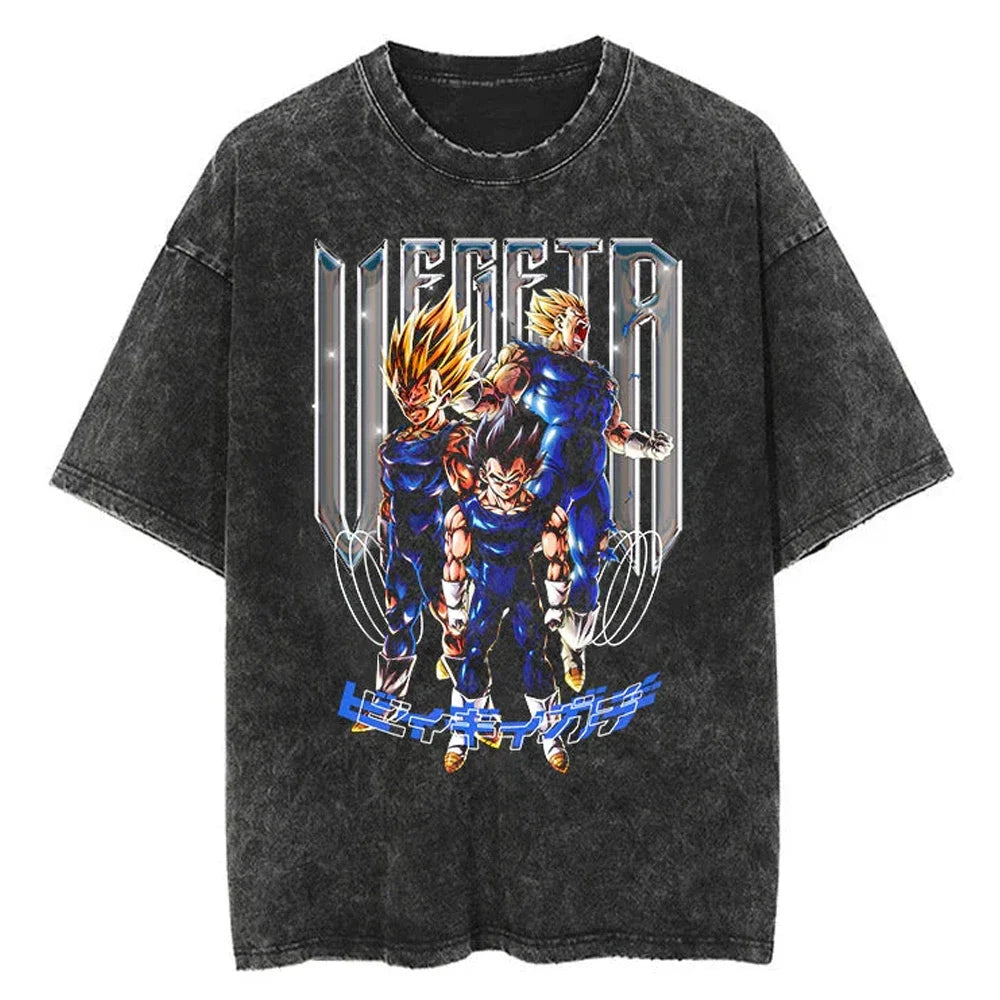 Men Streetwear Washed T Shirt Japanese Anime Dragon Ball Print T-Shirt Harajuku Cotton Casual Tshirt Summer Short Sleeve Tops