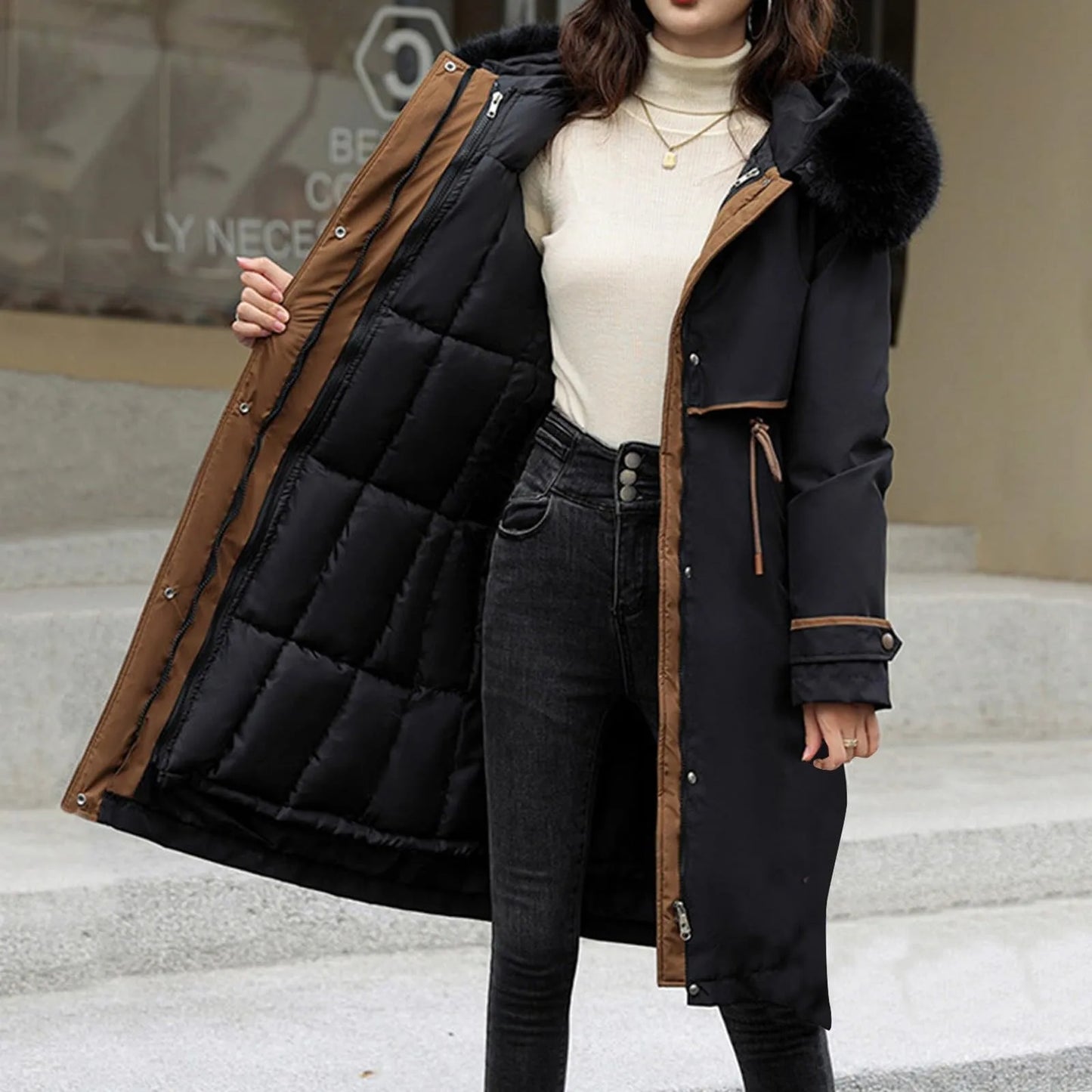 Korean Style Cotton Jacket – Women Winter Coat | Mid Length Zipper Closure Jacket