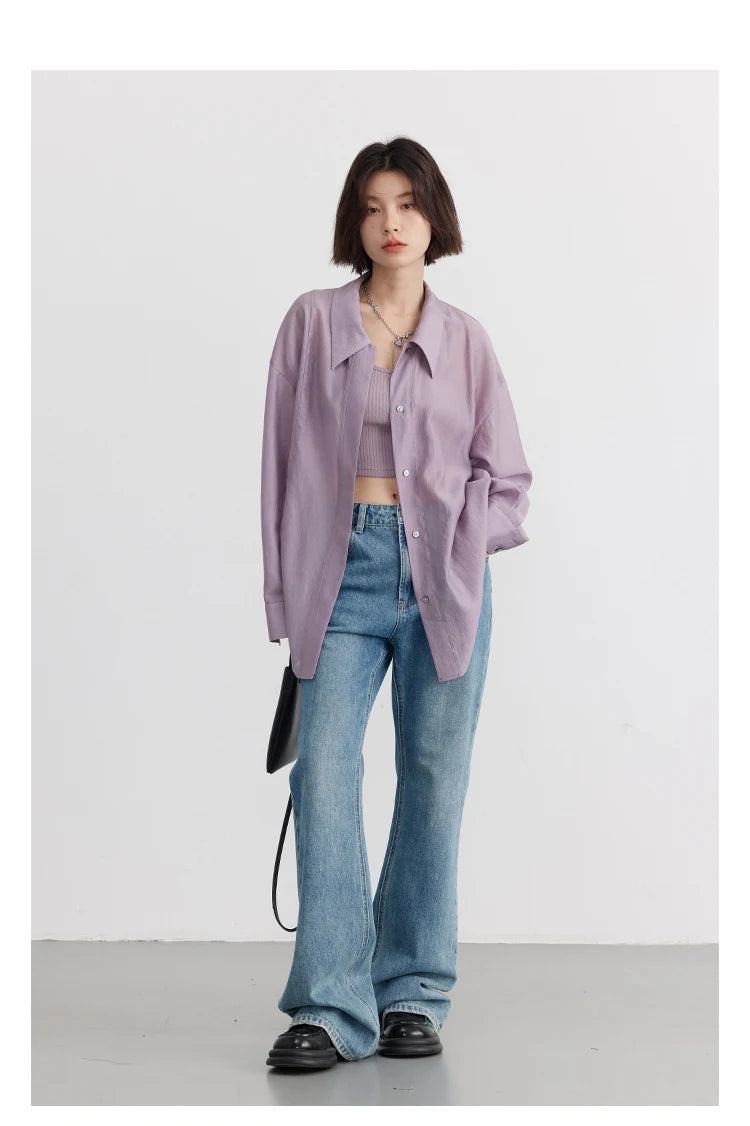 CHIC VEN Women Thin Shirt Long Sleeve Casual Loose Slightly Transparent Cool Blouses Woman Solid Design Female Top Summer 2026