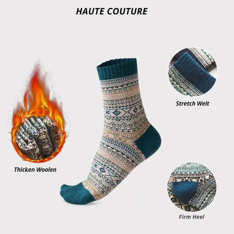 Mens Winter Wool Socks - Warm Colorful Retro Style for Snow Boots EU Size 38-44 - ZOOMNSTORE