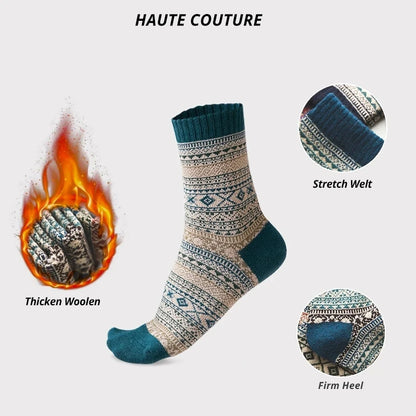 Mens Winter Wool Socks - Warm Colorful Retro Style for Snow Boots EU Size 38-44 - ZOOMNSTORE