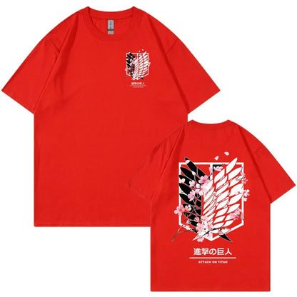 Anime Attack on Titan T-Shirt Ackerman Mikasa Eren Jaeger Cherry Blossom Graphics Logo T Shirt Clothes Men's Cotton T Shirts