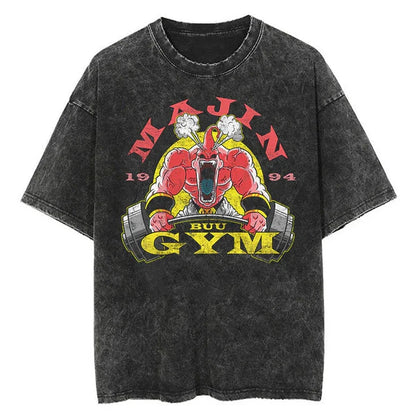 Men Streetwear Washed T Shirt Japanese Anime Dragon Ball Print T-Shirt Harajuku Cotton Casual Tshirt Summer Short Sleeve Tops