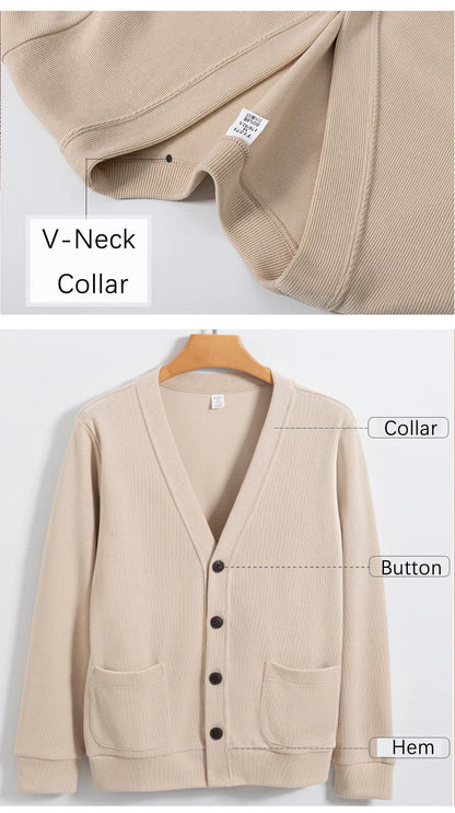 BROWON New Knitted Sweater Cardigan Men 2026 Autumn Solid Casual Man Clothes Korean Fashion 80% Cotton V-Neck Collar Sweater Men