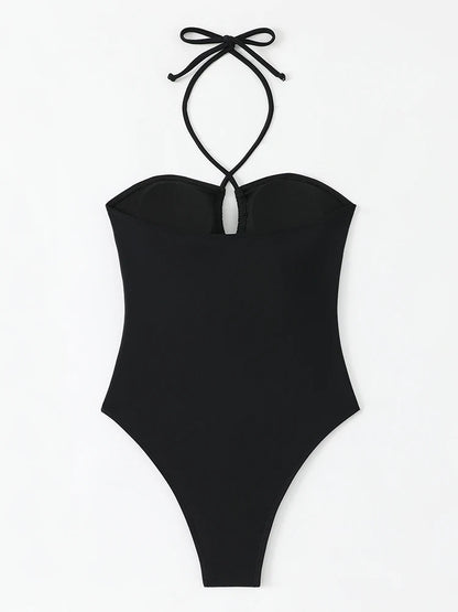 Solid Color Bathing Suit Bandeau Swimwear Woman 2026 One Piece Women's Swimsuit Female Bathwear Swimming for Beach Wear Monokini