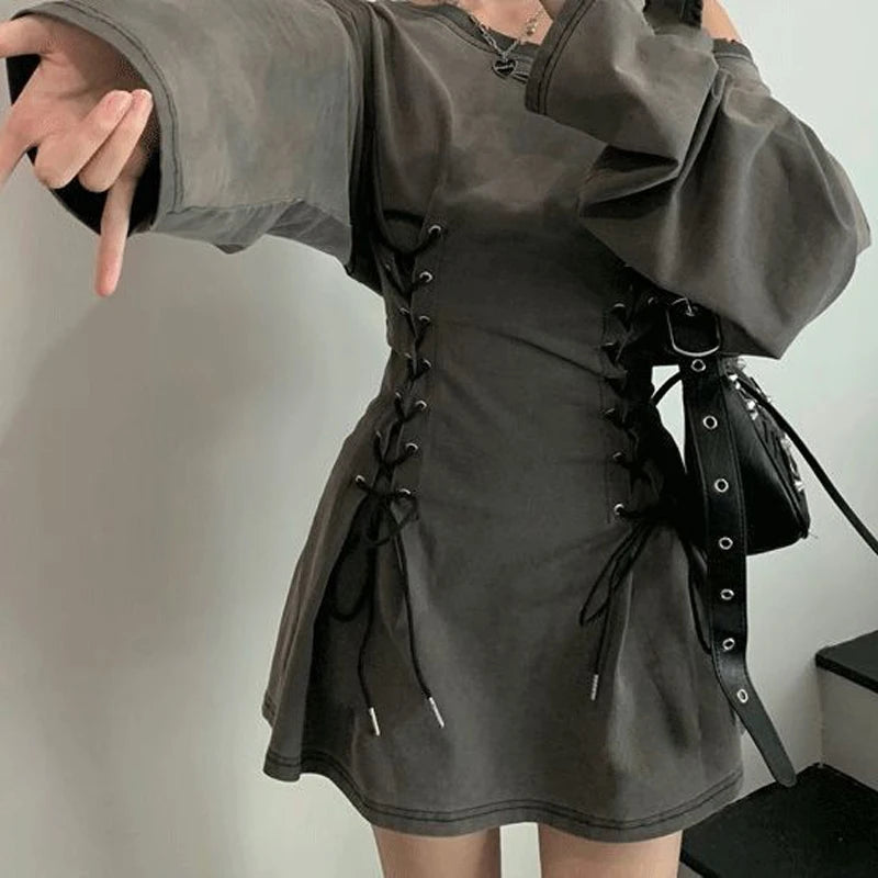 Goth Corset Dress - Fairycore Grunge Bandage Slim Fit Summer Mini Dress