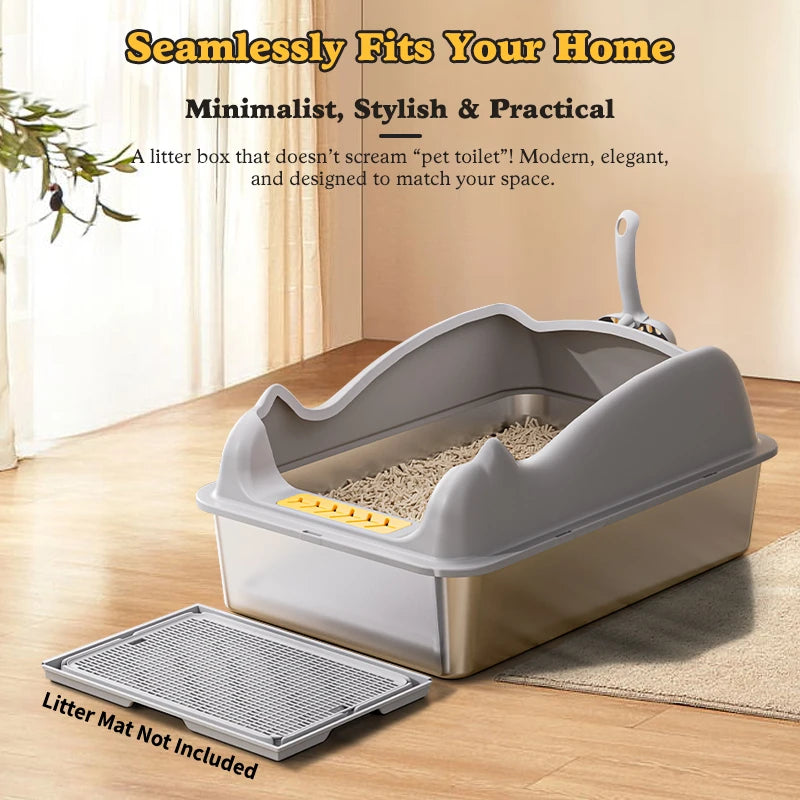 XL Stainless Steel Cat Litter Box with Lid - Easy Clean Odor-Free Anti-Leakage - ZOOMNSTORE
