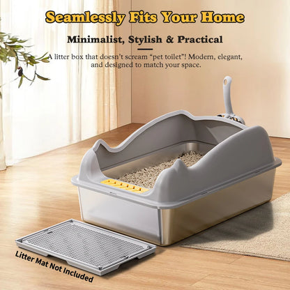XL Stainless Steel Cat Litter Box with Lid - Easy Clean Odor-Free Anti-Leakage - ZOOMNSTORE