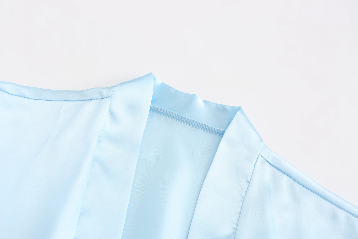 Light Blue Women's Satin Robe Short Kimono for Bride & Bridesmaid With White Letter, Wedding Party Robes