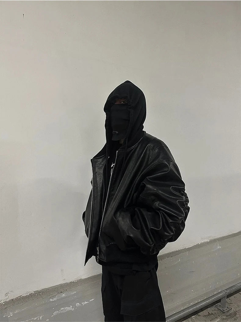 Mauroicardi Autumn Winter Oversized Cool Black Thickened Warm Pu Leather Jacket Men Hood Luxury Designer Fake 2 Clothes