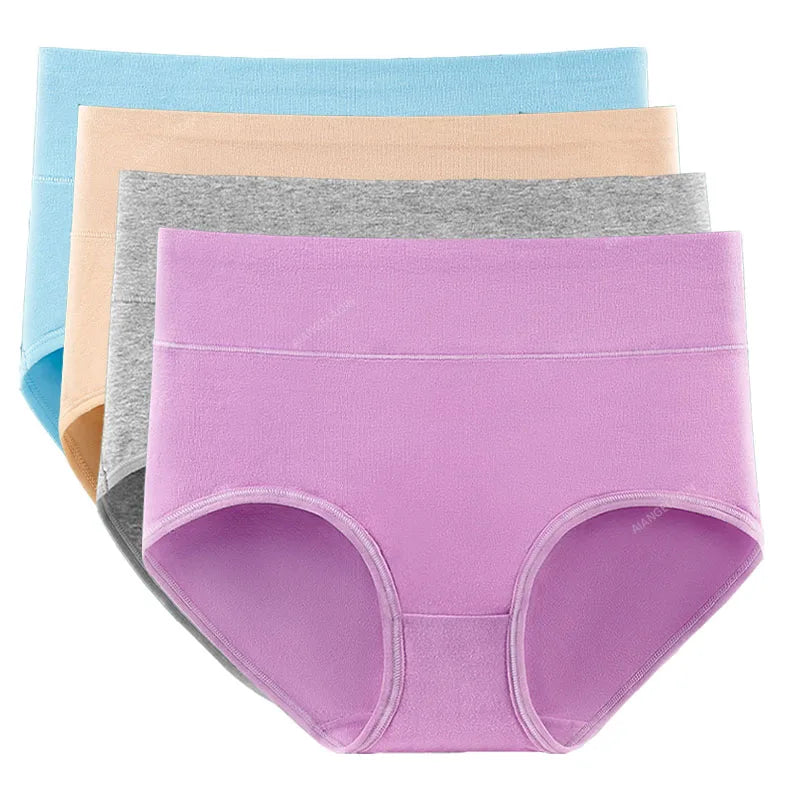 New 4Pcs/Lot High Waist Panties Women Underwear Plus Size Cotton Briefs Girls Shapers Abdominal Underpants Female Sexy Lingeries
