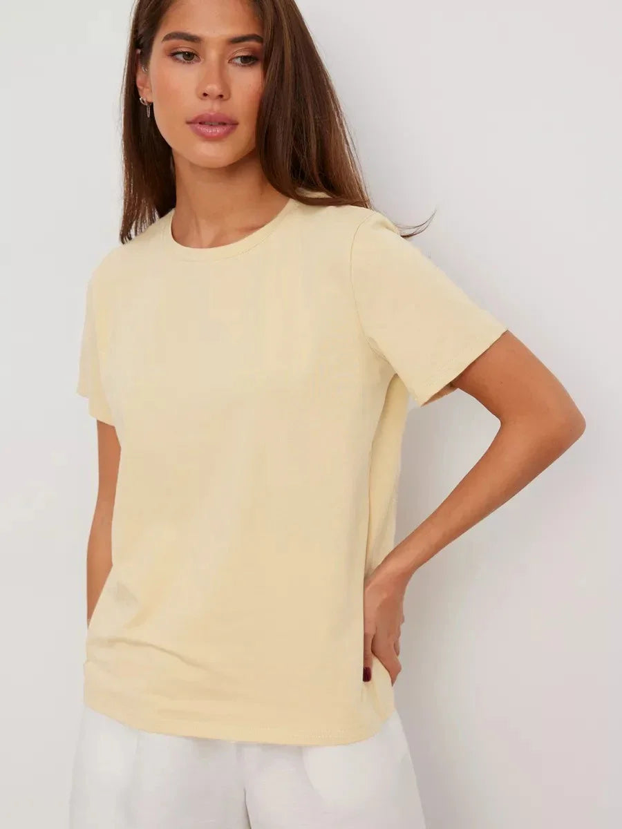 Cotton Summer Womens T-Shirt - Short Sleeve Loose Basic Top