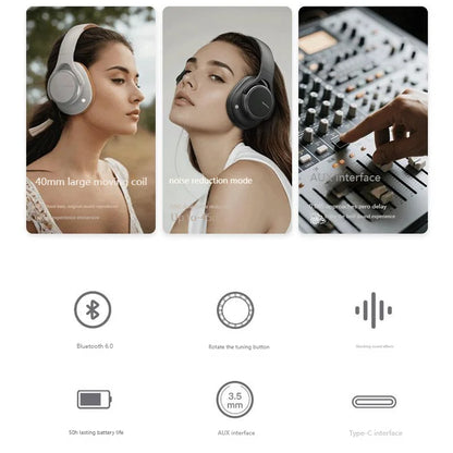 Rotary Volume Knob ANC Active Noise Cancelling Over-Ear Wireless Bluetooth6.0 Headphones Head Mounted Foldable Headset With Mic