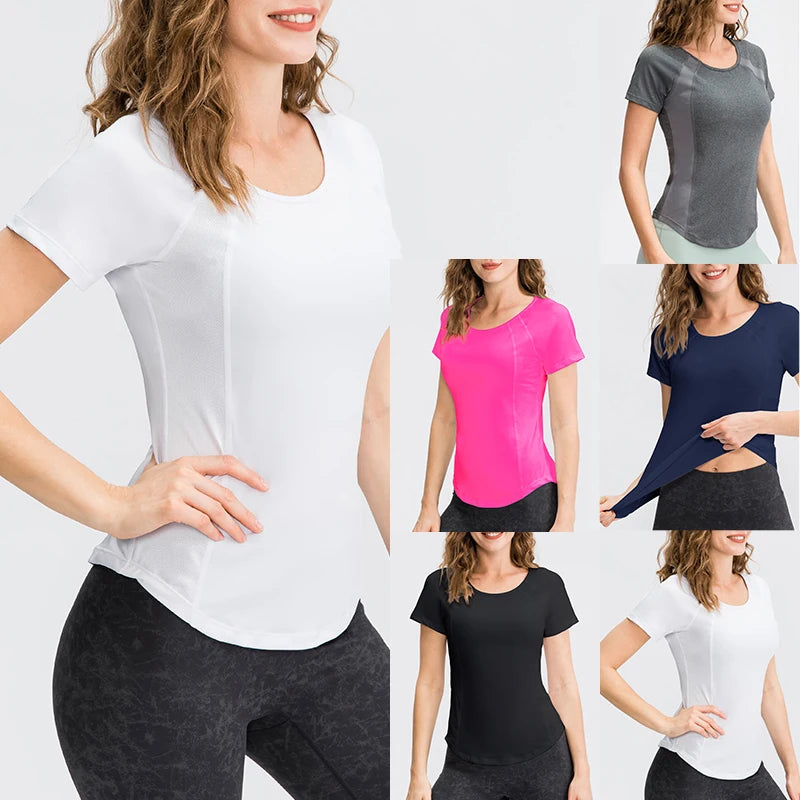 Women Yoga Tops - Breathable Quick Dry Short Sleeve Fitness Running Shirt