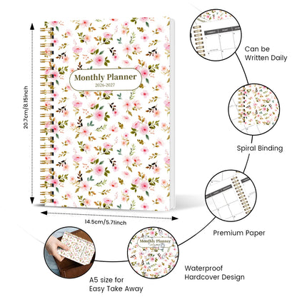 2026-2027 A5 Weekly & Monthly Planner – Jan 2026 to Dec 2027 Spiral Organizer with Calendar & Notes, School & Office Supplies