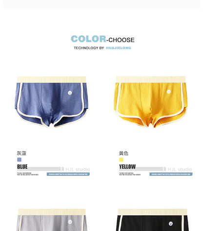 3PCS/Pack 100% Cotton Solid Striped Men's Boxer Sexy Breathable Mesh U Crotch Underwear High Elastic Widen Waistband Underpants