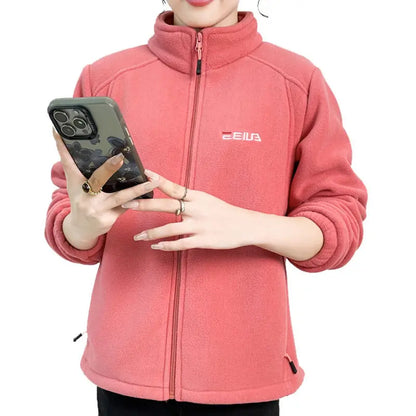 Woman Thickened Zipper Lamb Velvet Sweatshirt Casual Cardigan Embroidery Warm Stand-up Collar Loose Jacket Windproof Sweatshirt