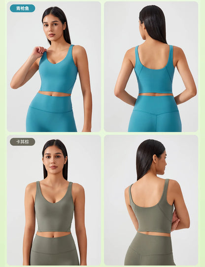 Sports Bra For Women - Breathable Yoga Crop Top With Fixed Chest Pad & U-Shaped Back