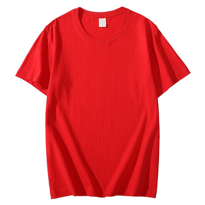 Solid Color T-Shirt - Heavy Cotton Fabric Crewneck Tee for Men & Women, Short Sleeve Casual Top
