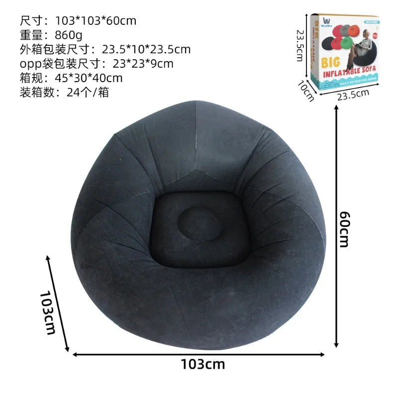 Inflatable Lazy Sofa U-shaped Flocking with Armrests, Backrest Seat Outdoor Pvc Indoor Portable Single Inflatable Sofa