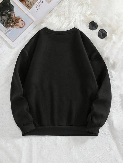 Women's Casual Heart Print Pullover Sweatshirt Geometric Design Long Sleeve Round Neck Machine Washable Regular Fit for Autum