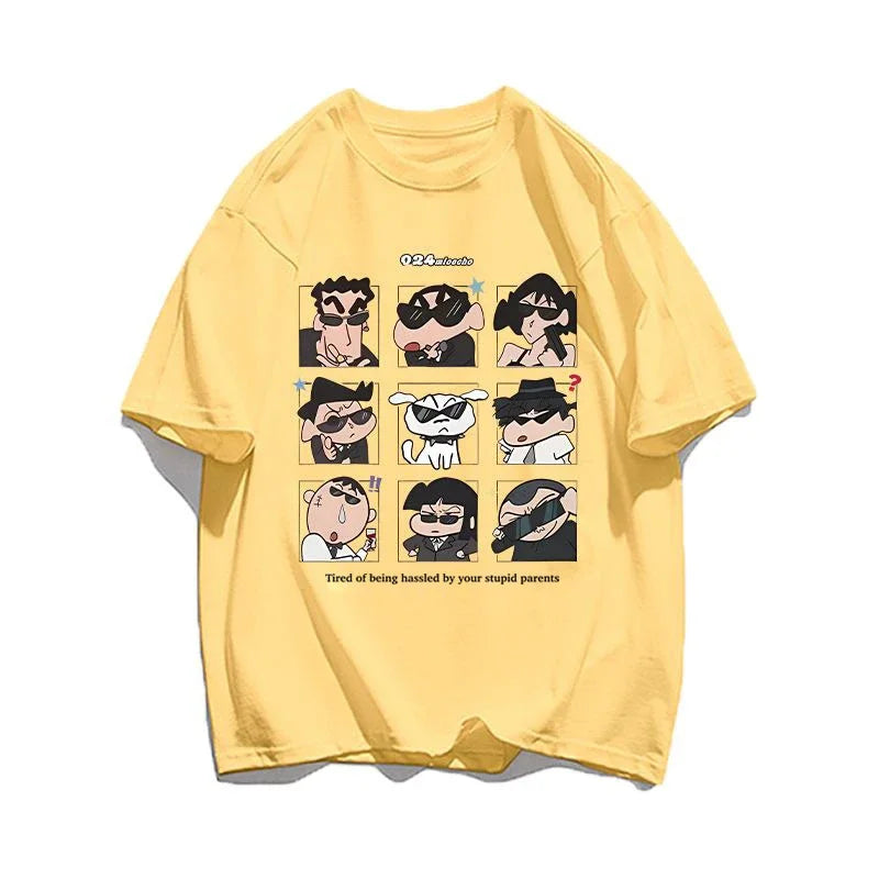 2025 Summer Women's Clothes Streetwear Crayon Shin Chan  Print Cartoon T Shirt Tops Men's Women's Clothes 100%Cotton T Shirts