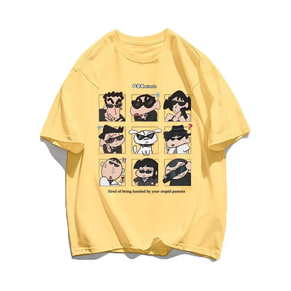 2025 Summer Women's Clothes Streetwear Crayon Shin Chan  Print Cartoon T Shirt Tops Men's Women's Clothes 100%Cotton T Shirts