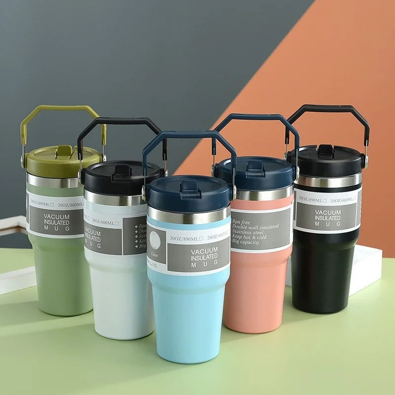 New American Simple Solid Color Stainless Steel Thermos Portable Car Easy To Carry Water Cup Thermal Insulation Cold Ice Cup