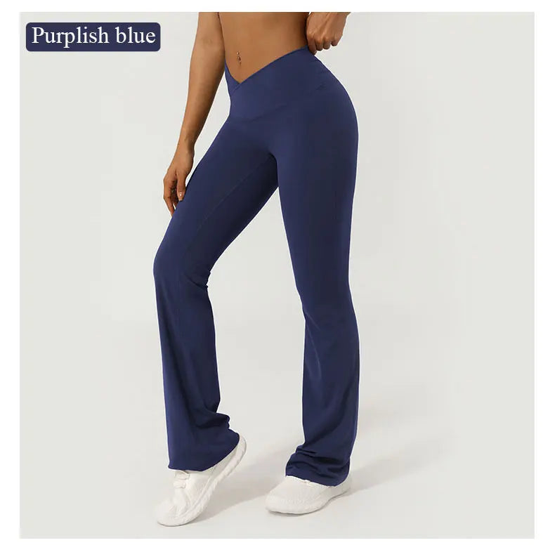 V-Cross Fitness Flare Pants Lifting Buttocks Cross Waist Yoga Sport Leggings Gym Outdoor Acticewear Workout Wide-Leg Pants