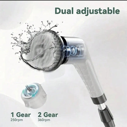 Electric Rotating Cleaning Brush, Rechargeable Cleaning Brush, Shower Cleaning Brush With 9 Brush Heads, 2 Hours Of Battery Life, Dual Speed Adjustment, Retractable Handle, IPX7 Waterproof, Suitable For Bathtubs, Tiles, Floor