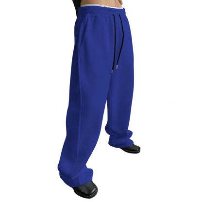 Men's Solid Color Sanitary Winter Pants 2025 Drawstring Waist Straight Wide Leg Loose Fit with Pockets Versatile Sports Trousers