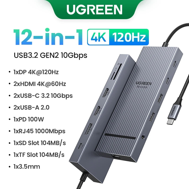Dual HDMI USB-C HUB 10-in-1 Docking Station | 8K HDMI Adapter | 100W PD Fast Charging