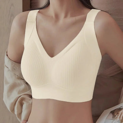 Push Up Bra Wire Free Padded V Neck Bra For Women Plus Size Wide Strap Comfort