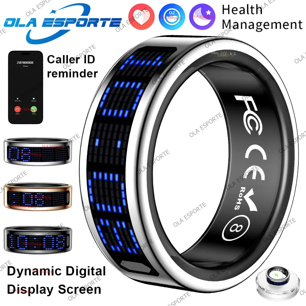 Smart Ring With Dynamic Display Screen 5 ATM Waterproof Blood Oxygen Heart Rate Sleep Monitor Sports Ring Men Women Fashion Ring