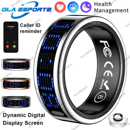 Smart Ring With Dynamic Display Screen 5 ATM Waterproof Blood Oxygen Heart Rate Sleep Monitor Sports Ring Men Women Fashion Ring