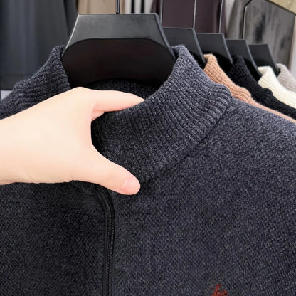Luxury Quality Men Long-Sleeved Knitwear Mock Neck Half-Zip Thicken Horse Embroidery Spring New Pullover Fashion Casual MensWear