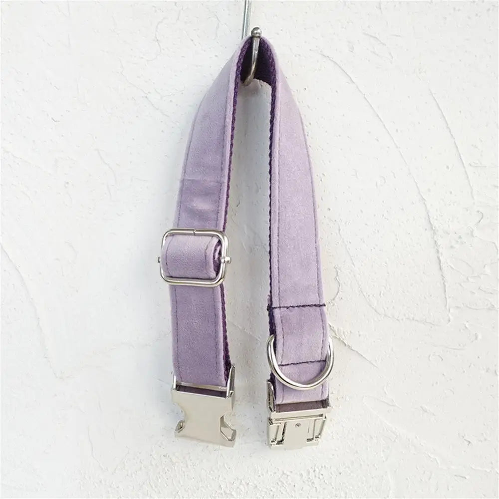 Personalized Dog Collar Custom Pet Collar Free Engraving ID Name Tag Pet Accessory Purple Thick Velvet Puppy Collar Leash