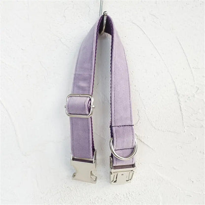 Personalized Dog Collar Custom Pet Collar Free Engraving ID Name Tag Pet Accessory Purple Thick Velvet Puppy Collar Leash