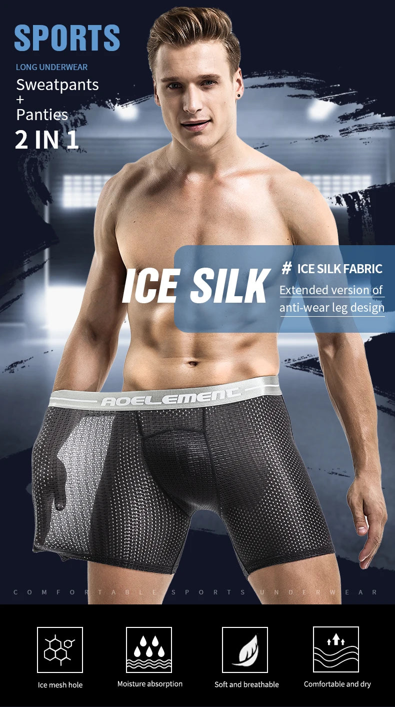 5-Pack of Ice Mesh Sports Underwear for Men, Anti-Wear Leg Running, Five-Point Extended Fitness Anti-Wear Crotch Extended Boxer