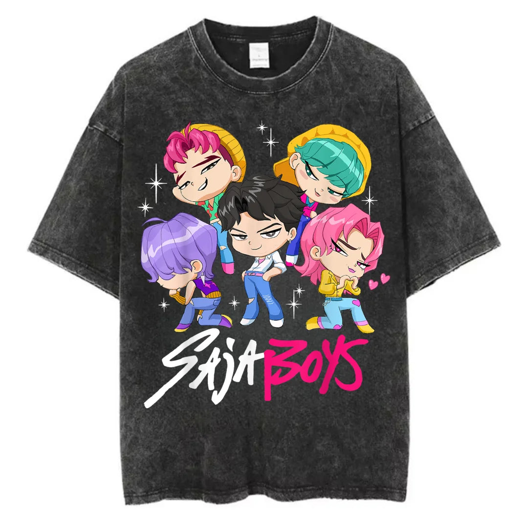 Kpop Anime T Shirt - Oversized Vintage Cotton Knit Tee | Breathable Casual Top