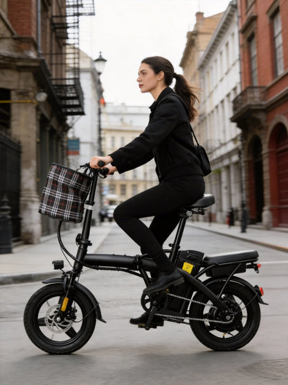 T5 Lightweight Folding Electric Bike for Adults 48V 750W Peak Power 20MPH 18-22 Miles Range 14Inch Disc Brake Commuter E-bike