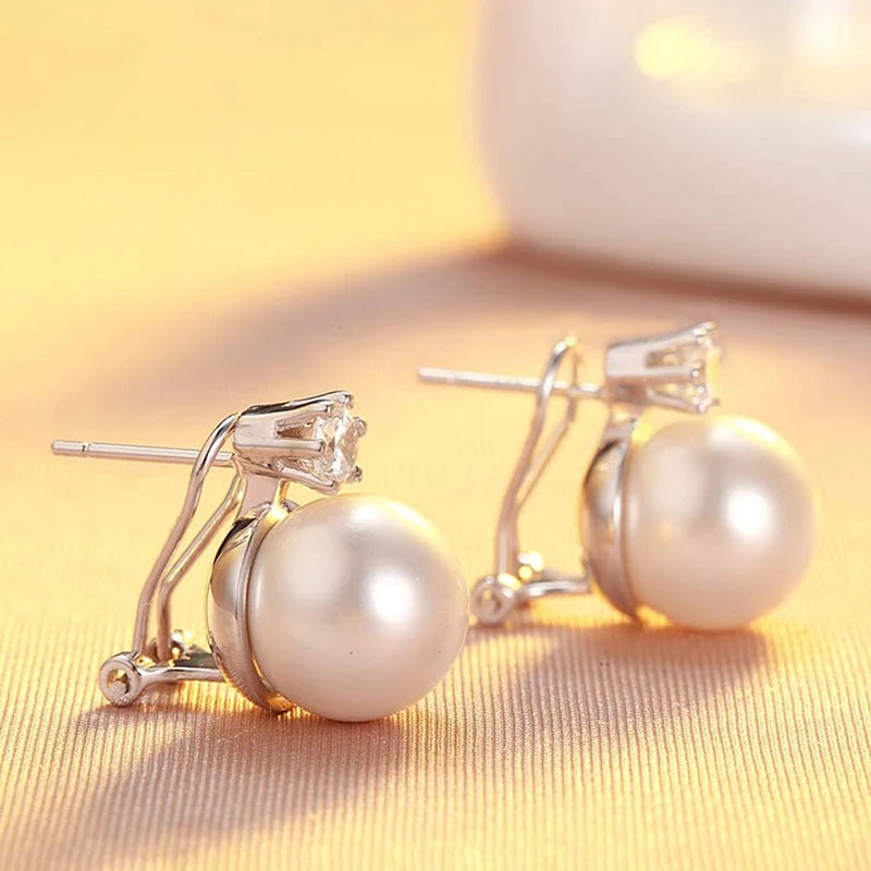 Imitation Pearl Stud Earrings – Brilliant CZ Accents
