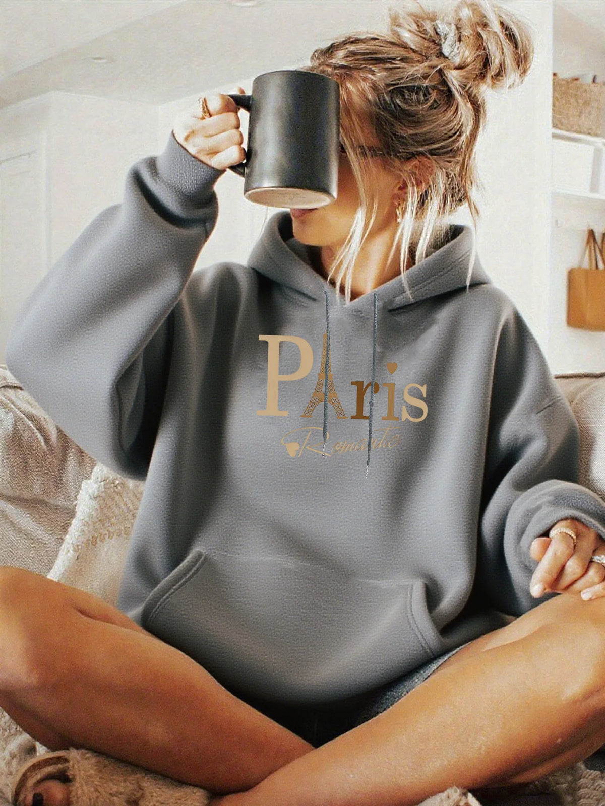 Women's Autumn and Winter Loose Casual Comfortable Letter Printed Thick Long-Sleeved Round Neck Hoodie Pullover